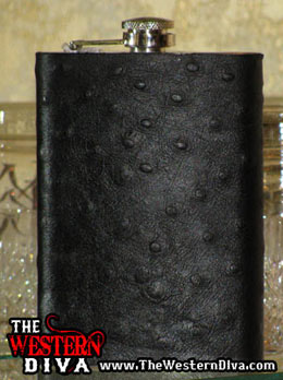 The Western Diva Black Ostrich Leather Flask